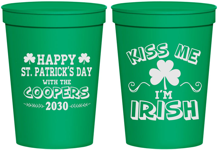 Personalized St Patricks Day 16 oz Stadium Cups - Kiss Me I Am Irish | 200004
