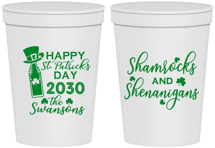 Personalized St Patricks Day 16 oz Stadium Cups - Shamrocks Shenanigans | 200010