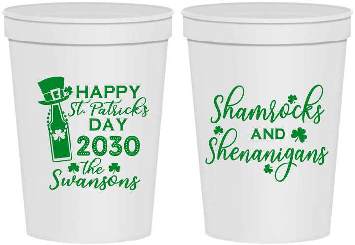 Personalized St Patricks Day 16 oz Stadium Cups - Shamrocks Shenanigans | 200010