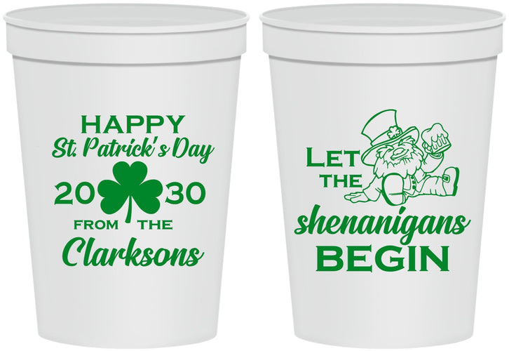 Personalized St Patricks Day 16 oz Stadium Cups - Shenanigans Leprechaun | 200011