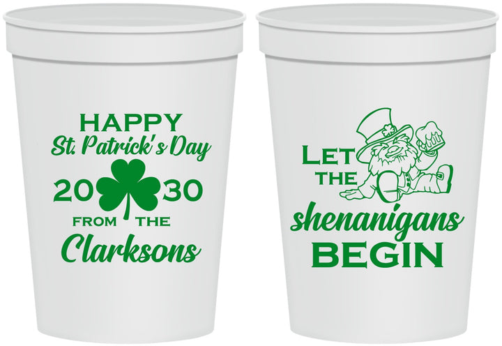 Personalized St Patricks Day 16 oz Stadium Cups - Shenanigans Leprechaun | 200011