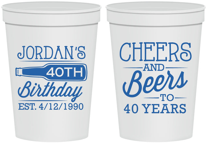 Personalized Birthday 16 oz Stadium Cups - Cheers Beers To 40 Years | 20002
