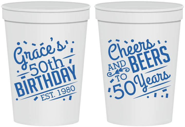Personalized Birthday 16 oz Stadium Cups - Cheers Beers To 50 Years | 20003