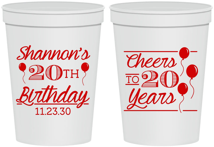 Personalized Birthday 16 oz Stadium Cups - Cheers To 20 Years | 20004