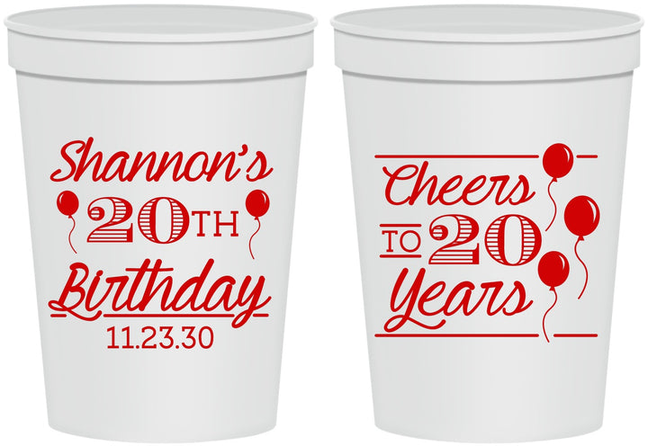 Personalized Birthday 16 oz Stadium Cups - Cheers To 20 Years | 20004