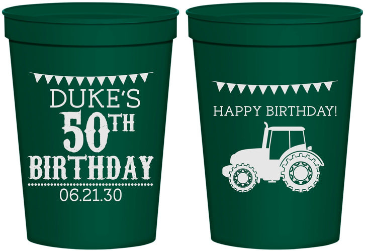 Personalized Birthday 16 oz Stadium Cups - 50th Tractor | 20005
