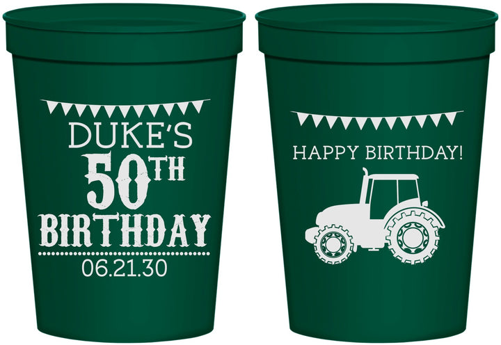 Personalized Birthday 16 oz Stadium Cups - 50th Tractor | 20005