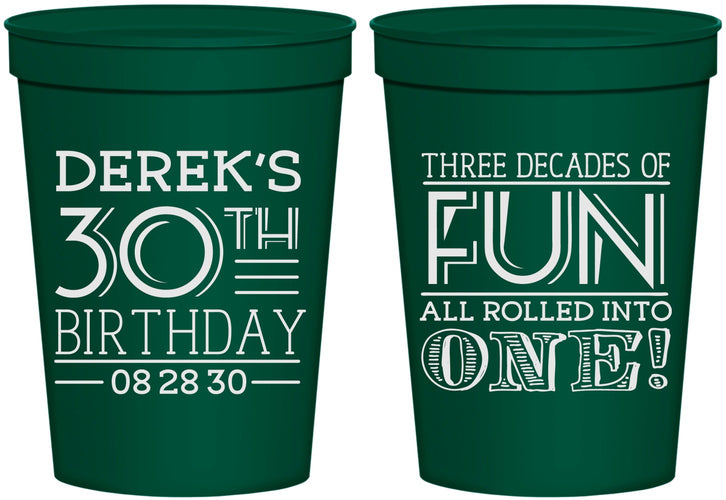 Personalized Birthday 16 oz Stadium Cups - 30th Three Decades Of Fun | 20020