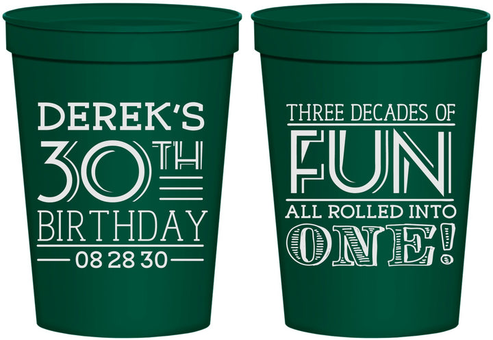 Personalized Birthday 16 oz Stadium Cups - 30th Three Decades Of Fun | 20020