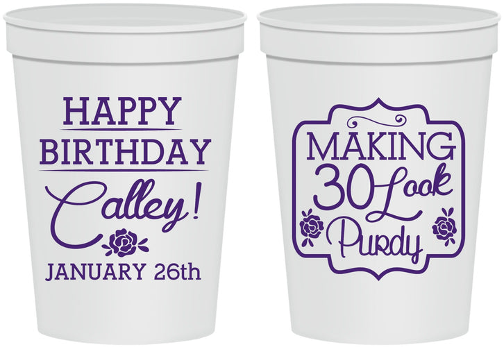 Personalized Birthday 16 oz Stadium Cups - 30 Look Purdy | 20022