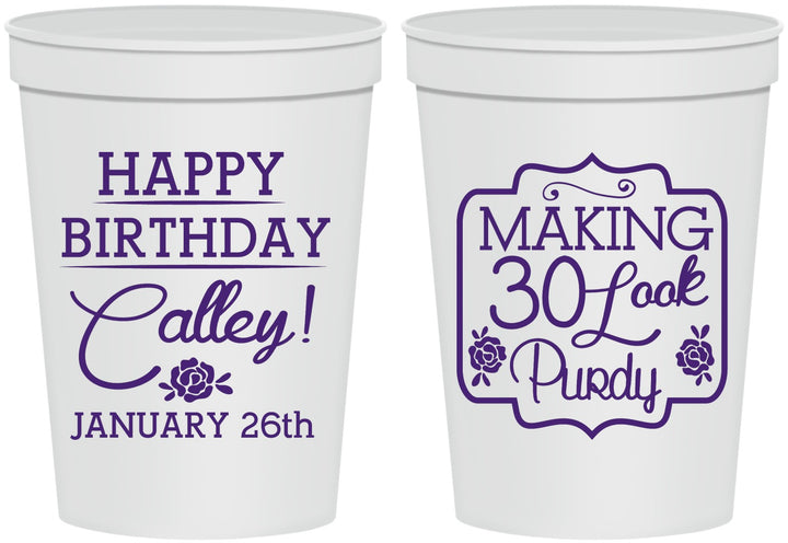 Personalized Birthday 16 oz Stadium Cups - 30 Look Purdy | 20022