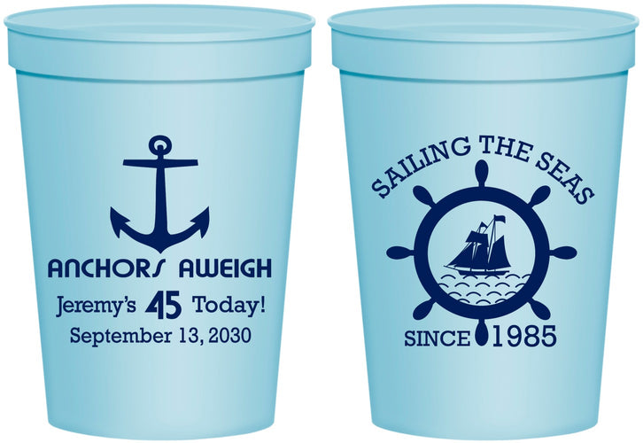 Personalized Birthday 16 oz Stadium Cups - 45th Nautical | 20023