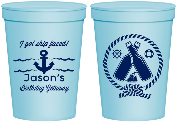Personalized Birthday 16 oz Stadium Cups - Ship Faced Nautical | 20024