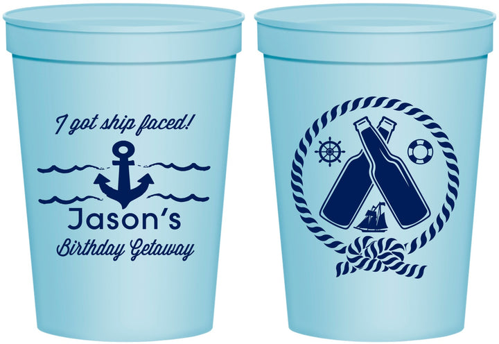 Personalized Birthday 16 oz Stadium Cups - Ship Faced Nautical | 20024