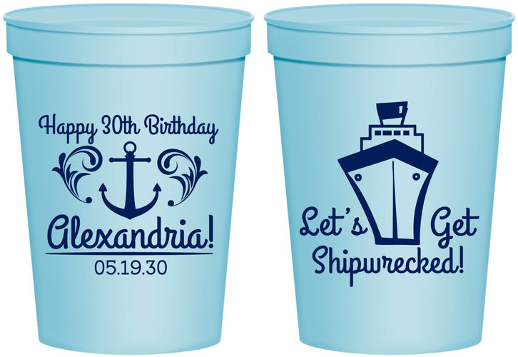 Personalized Birthday 16 oz Stadium Cups - 30th Shipwrecked | 20026