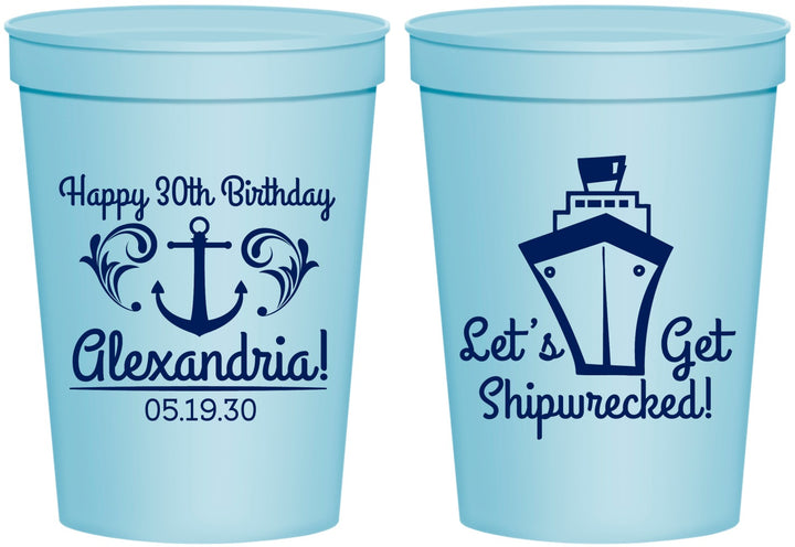 Personalized Birthday 16 oz Stadium Cups - 30th Shipwrecked | 20026