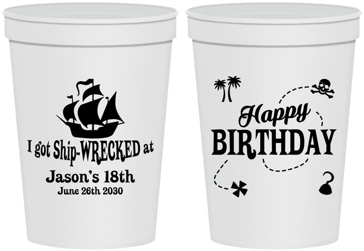 Personalized Birthday 16 oz Stadium Cups - 18th Shipwrecked | 20028