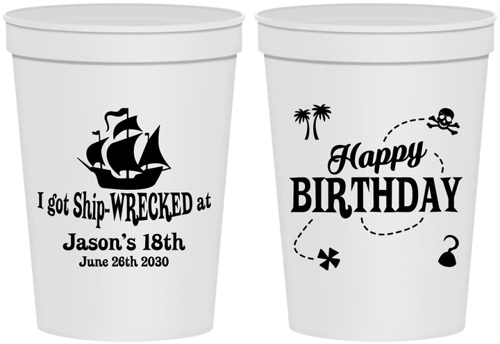 Personalized Birthday 16 oz Stadium Cups - 18th Shipwrecked | 20028