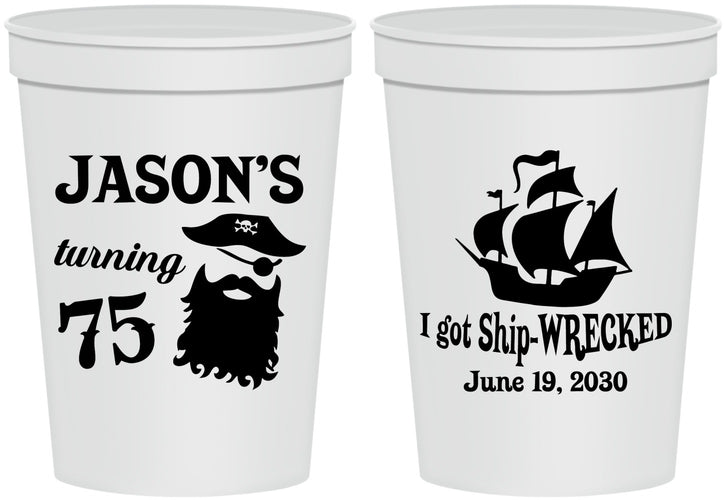 Personalized Birthday 16 oz Stadium Cups - 75th Shipwrecked | 20029