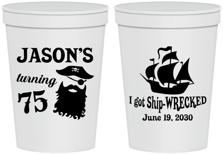 Personalized Birthday 16 oz Stadium Cups - 75th Shipwrecked | 20029