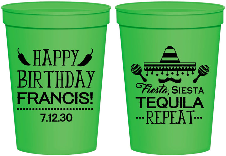 Personalized Birthday 16 oz Stadium Cups - Fiesta Siesta Tequila | 20030