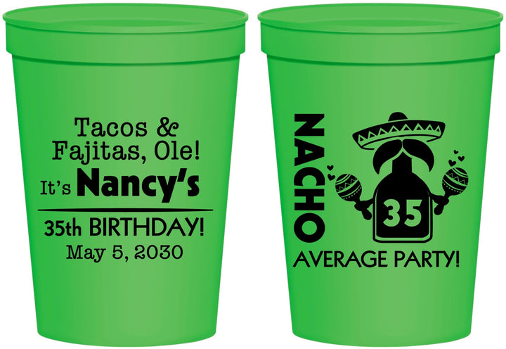Personalized Birthday 16 oz Stadium Cups - 35th Nacho Average Party | 20036