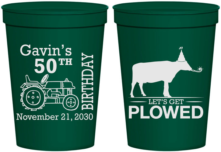 Personalized Birthday 16 oz Stadium Cups - 50th Lets Get Plowed | 20037