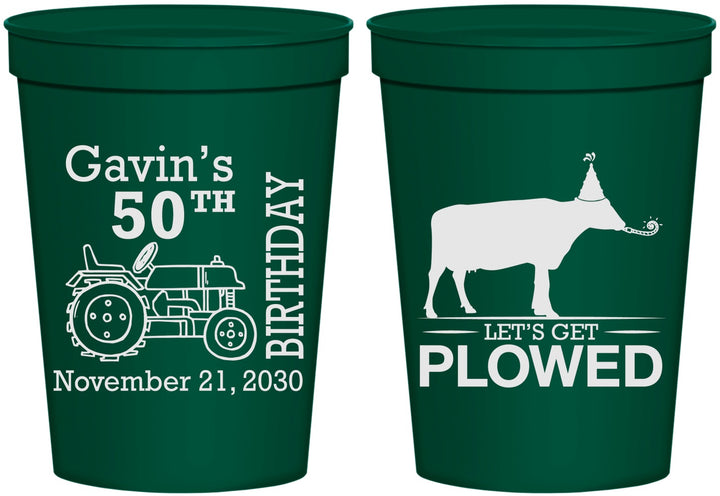 Personalized Birthday 16 oz Stadium Cups - 50th Lets Get Plowed | 20037