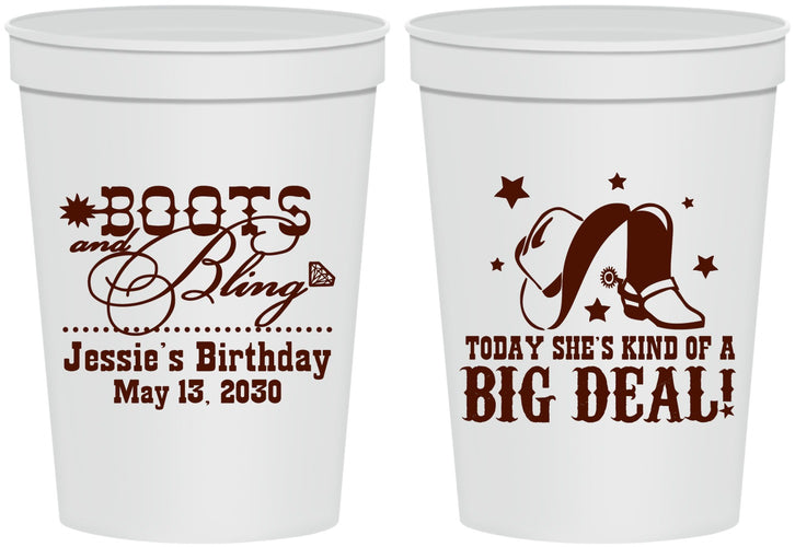 Personalized Birthday 16 oz Stadium Cups - Boots And Bling | 20038