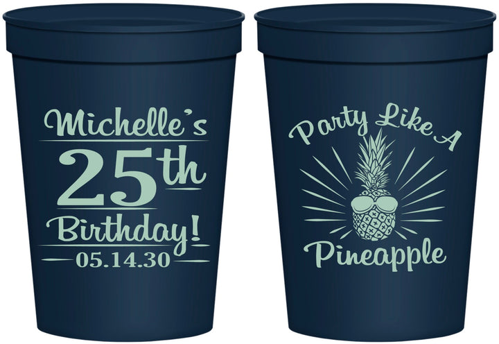 Personalized Birthday 16 oz Stadium Cups - 25th Pineapple | 20043