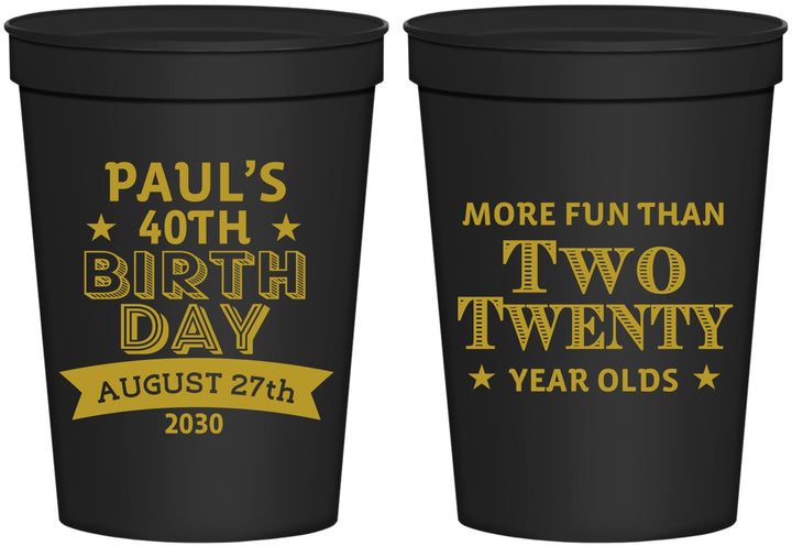 Personalized Birthday 16 oz Stadium Cups - 40th | 20045