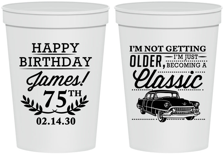 Personalized Birthday 16 oz Stadium Cups - 75th Classic Car | 20055