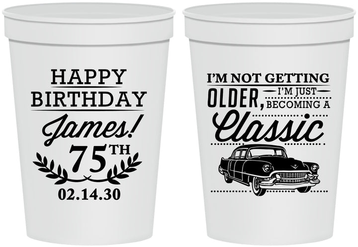 Personalized Birthday 16 oz Stadium Cups - 75th Classic Car | 20055