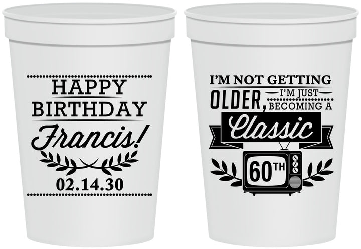 Personalized Birthday 16 oz Stadium Cups - 60th Classic Tv | 20057