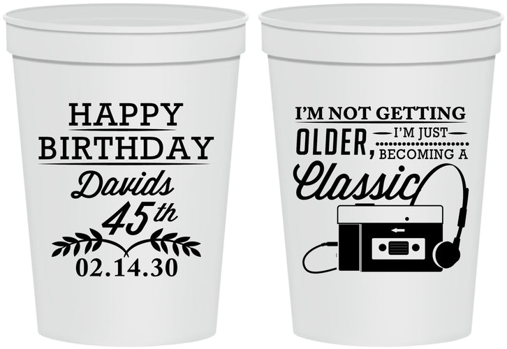 Personalized Birthday 16 oz Stadium Cups - 45th Cassette Tape | 20059
