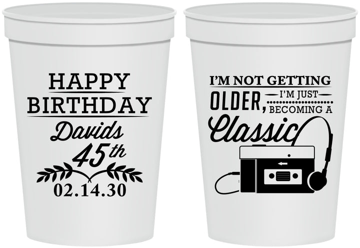 Personalized Birthday 16 oz Stadium Cups - 45th Cassette Tape | 20059