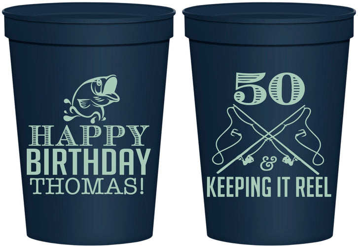 Personalized Birthday 16 oz Stadium Cups - 50th Keeping It Reel | 20066
