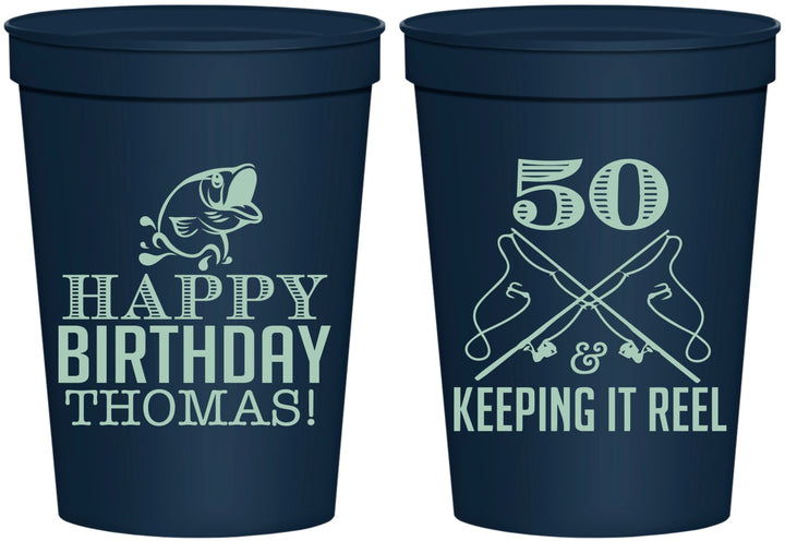 Personalized Birthday 16 oz Stadium Cups - 50th Keeping It Reel | 20066