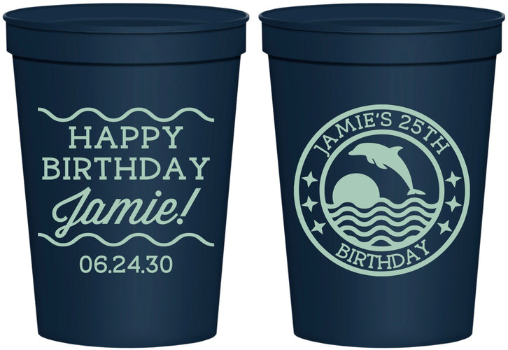 Personalized Birthday 16 oz Stadium Cups - 25th Dolphins | 20077