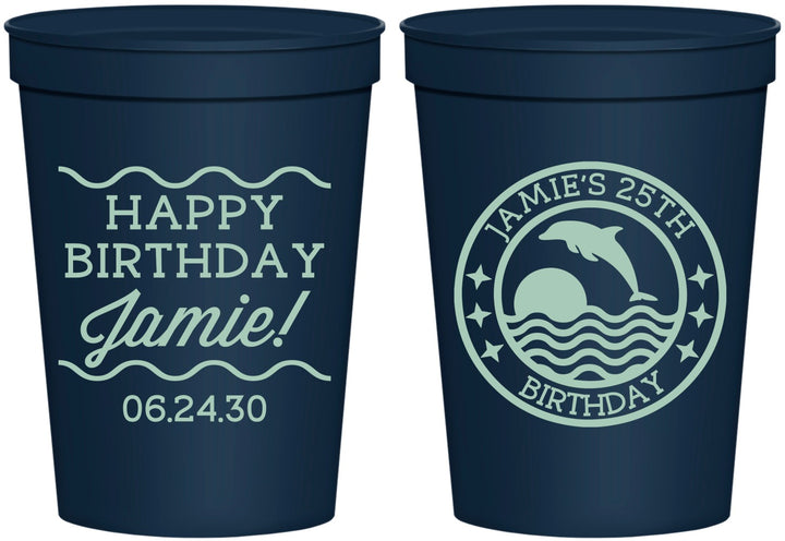 Personalized Birthday 16 oz Stadium Cups - 25th Dolphins | 20077