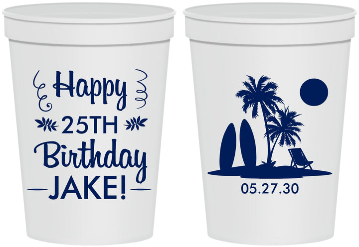 Personalized Birthday 16 oz Stadium Cups - 25th Beach | 20079