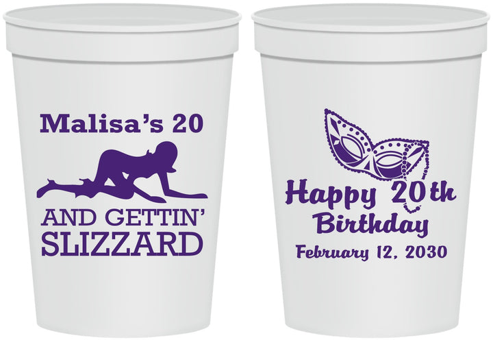 Personalized Birthday 16 oz Stadium Cups - 20th Mardi Gras | 20084
