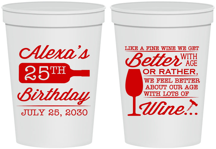 Personalized Birthday 16 oz Stadium Cups - 25th Wine | 20099