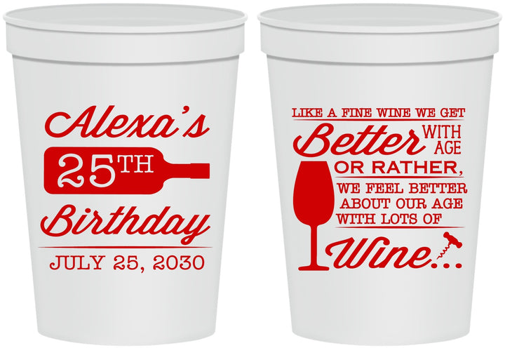 Personalized Birthday 16 oz Stadium Cups - 25th Wine | 20099