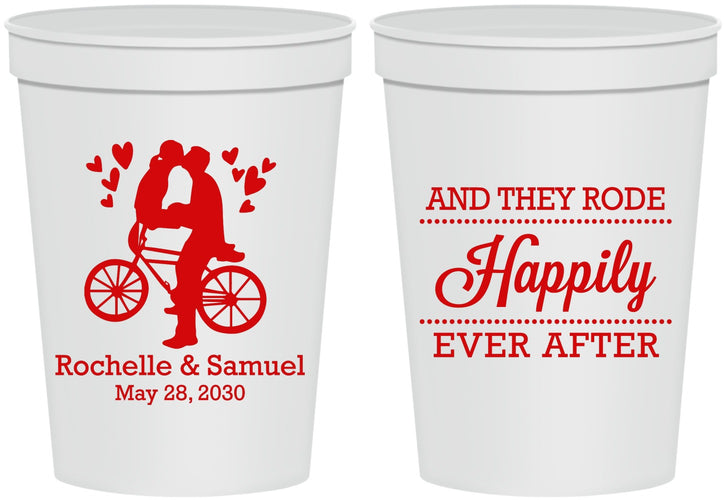 Personalized Wedding 16 oz Stadium Cups - Happily Ever After Bicycle | 201
