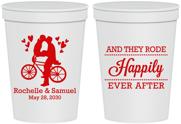 Personalized Wedding 16 oz Stadium Cups - Happily Ever After Bicycle | 201
