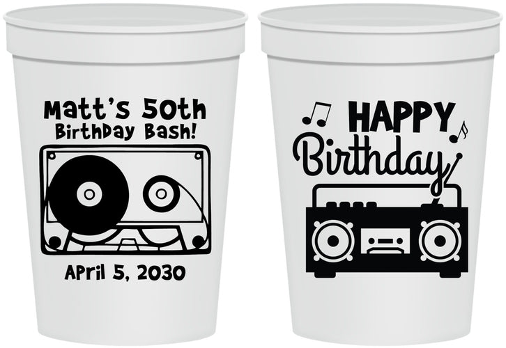Personalized Birthday 16 oz Stadium Cups - 50th Cassette Tape | 20117