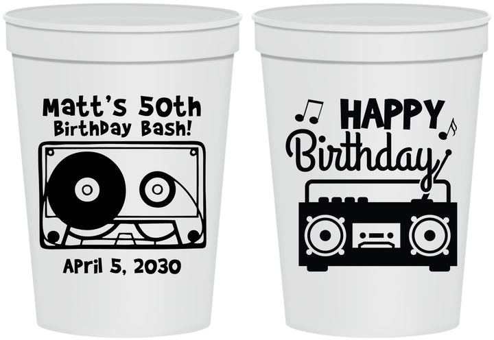 Personalized Birthday 16 oz Stadium Cups - 50th Cassette Tape | 20117