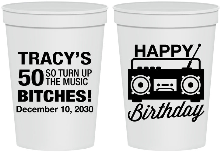 Personalized Birthday 16 oz Stadium Cups - 50th Cassette Tape | 20118