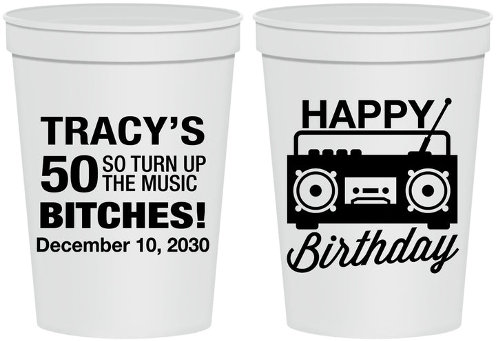 Personalized Birthday 16 oz Stadium Cups - 50th Cassette Tape | 20118